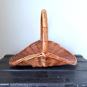 Vintage Wicker Gathering Basket with Handle – Rustic Carry Basket